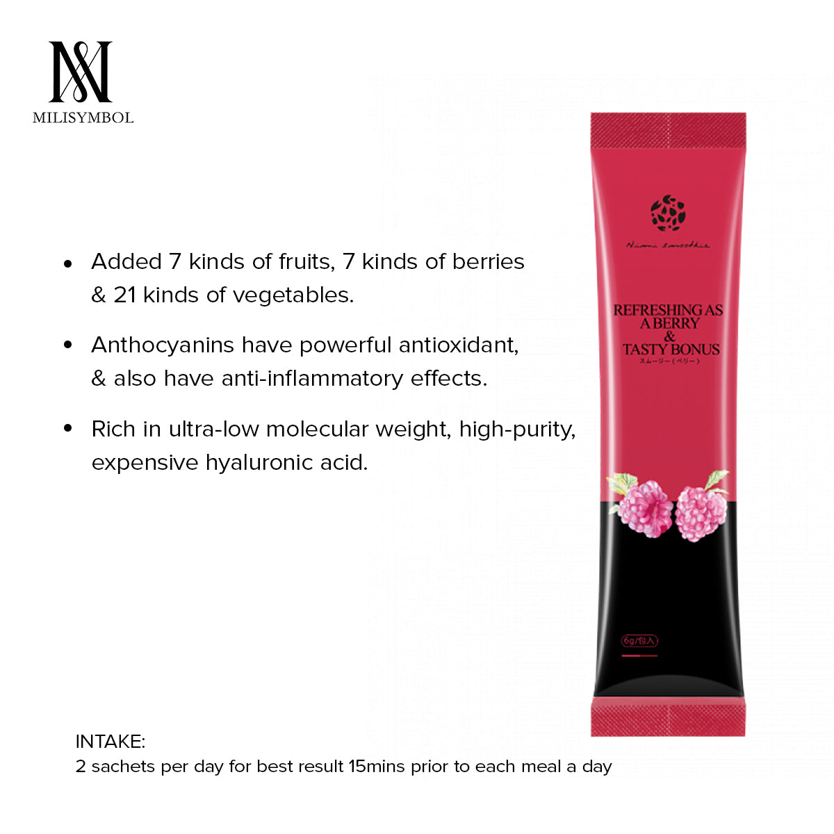 NIMI JAPAN Refreshing Taste of Berry Flavor Vegetable Smoothies 1BOX - (15Sachets)